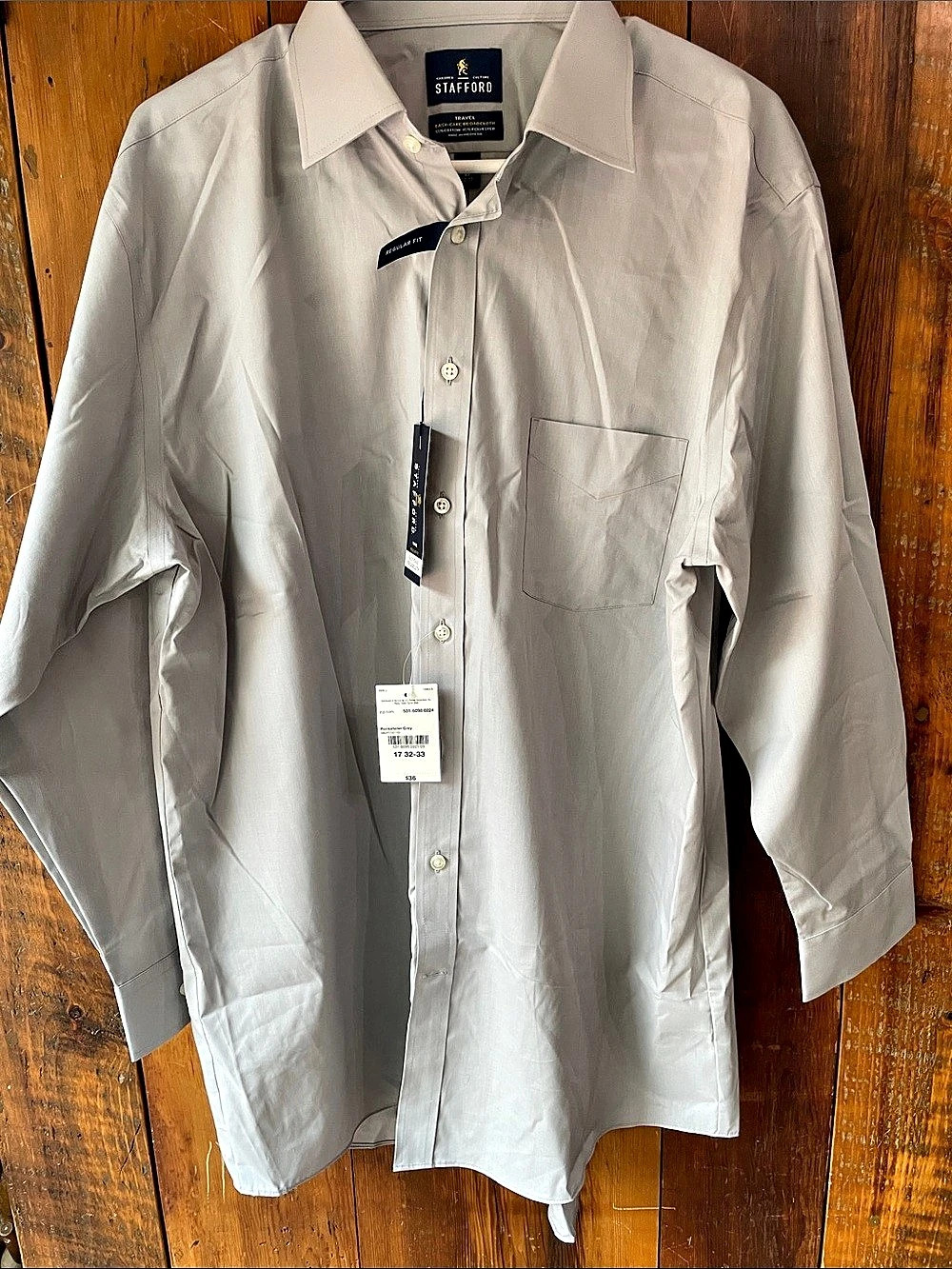 Stafford Travel Easy-Care Broadcloth Regular Fit Dress Shirt Men's Gray Shirt